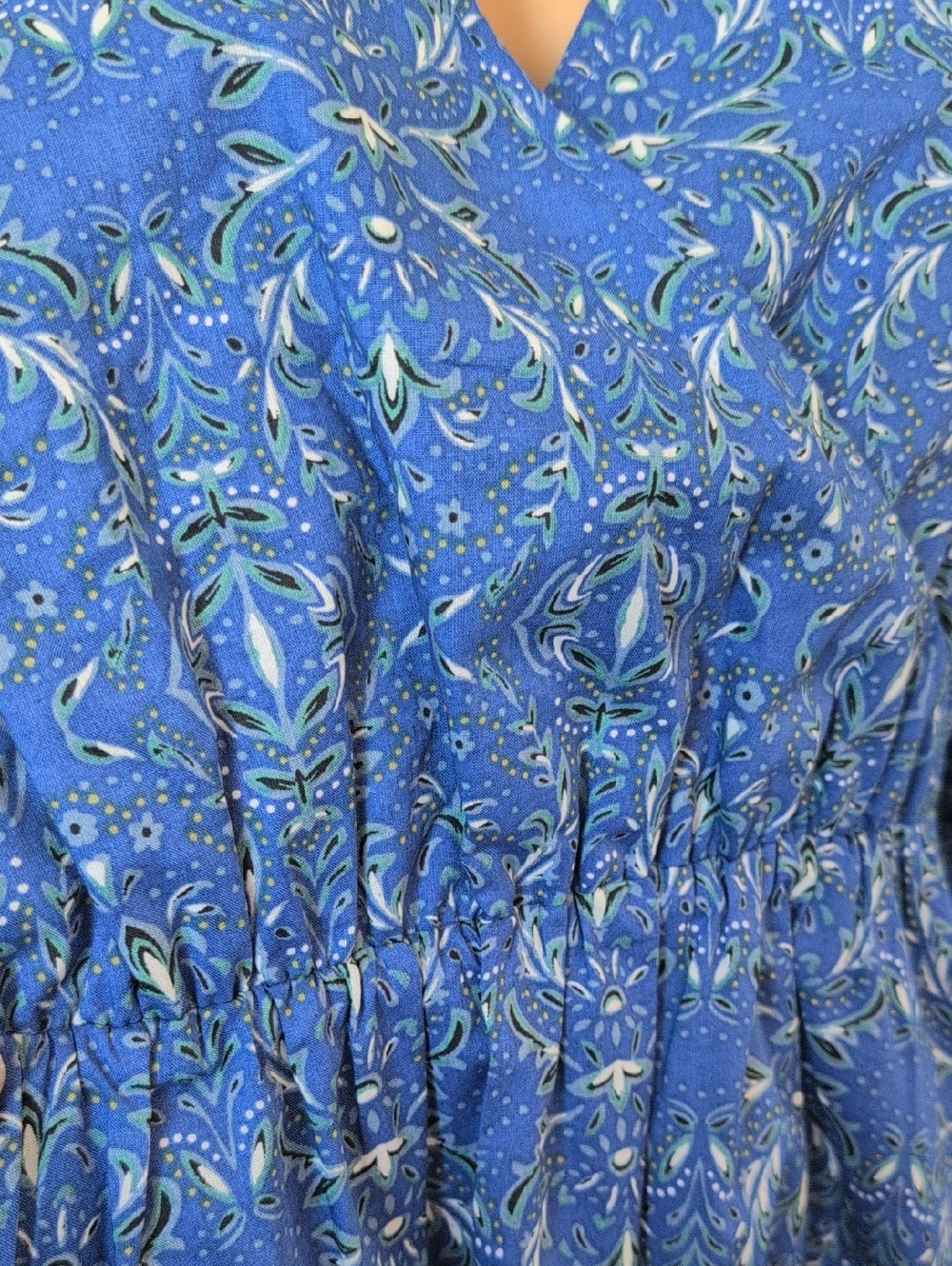 Boho Blue Cotton Floral Midi Dress Balloon Sleeve Cottagecore Romantic 2X - Picture 6 of 16